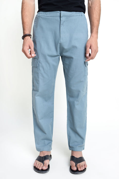 The Smokey Blue Loose Fit Linen Cargos