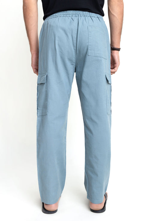 The Smokey Blue Loose Fit Linen Cargos