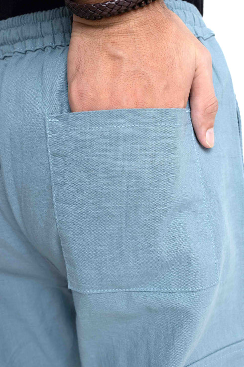 The Smokey Blue Loose Fit Linen Cargos
