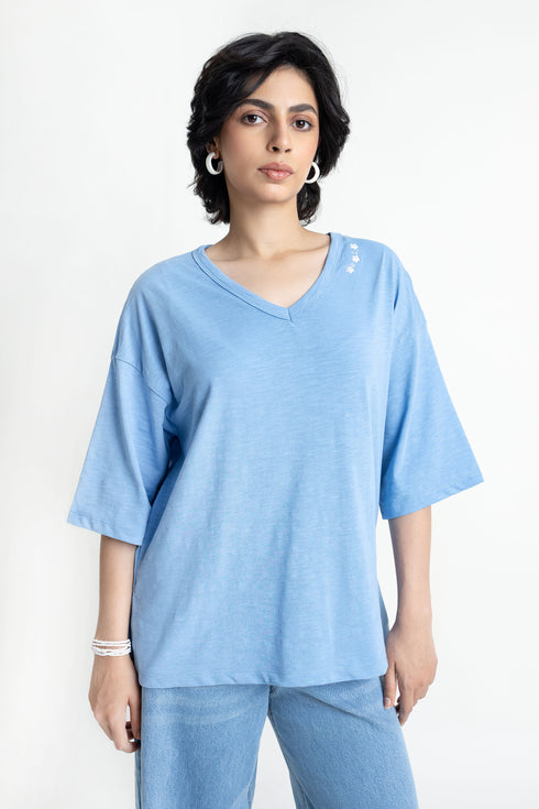 The Oversized Airy Blue Floral T-shirt