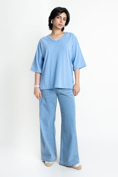 The Oversized Airy Blue Floral T-shirt