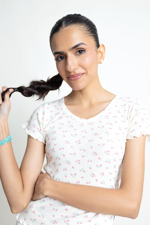 The Floral Fitted Ribbed T-Shirt