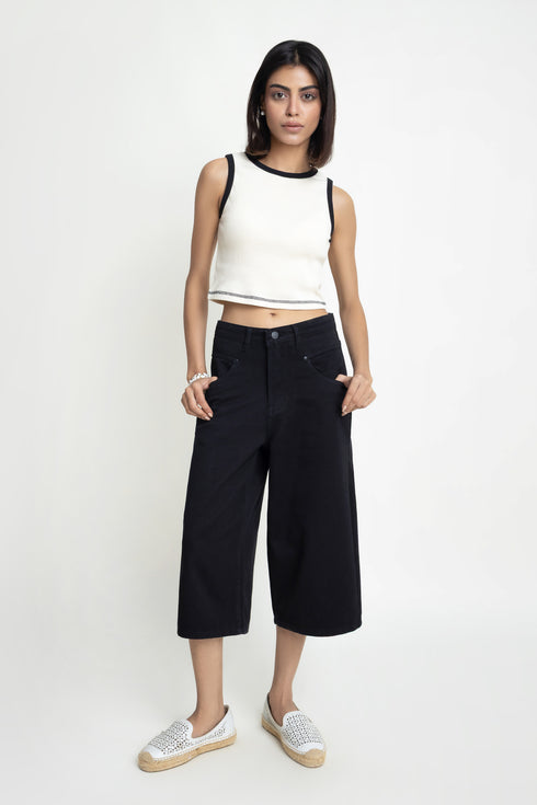 Beige & Black Cropped Tank Top