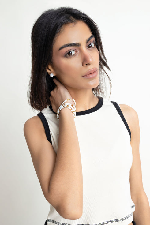 Beige & Black Cropped Tank Top