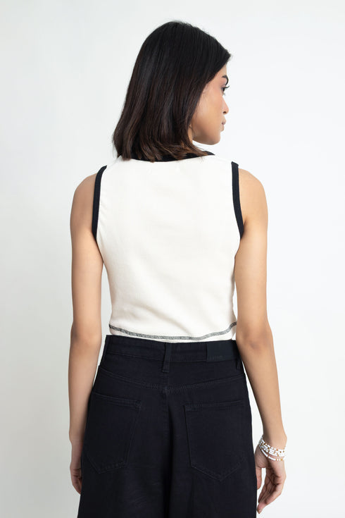 Beige & Black Cropped Tank Top