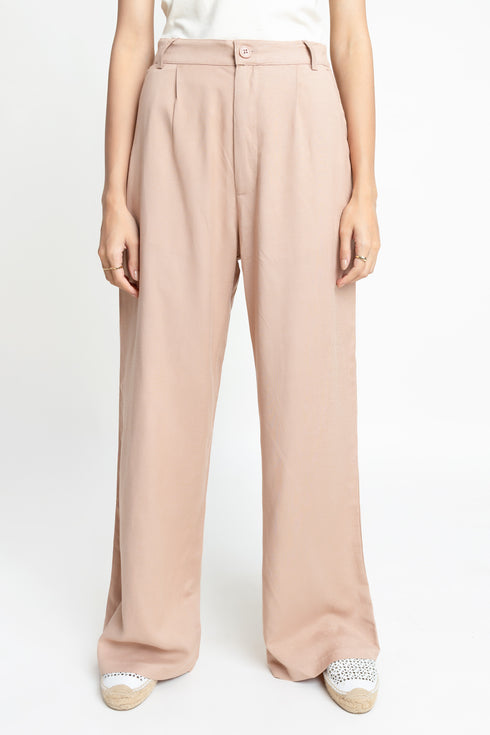 The Mocha Mousse Wide Leg Linen Trousers