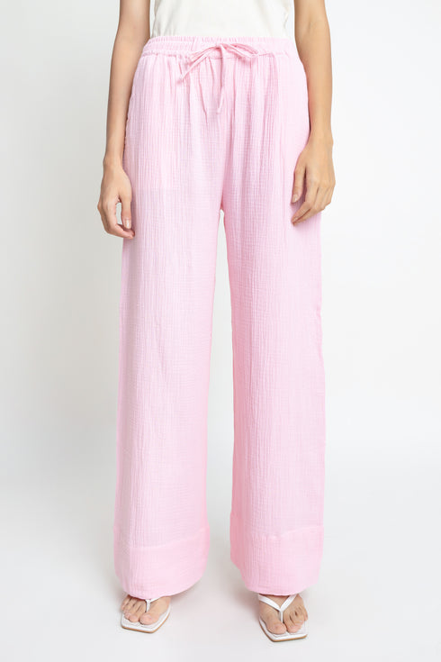 The Candy Pink Wide Leg Seersucker Trousers