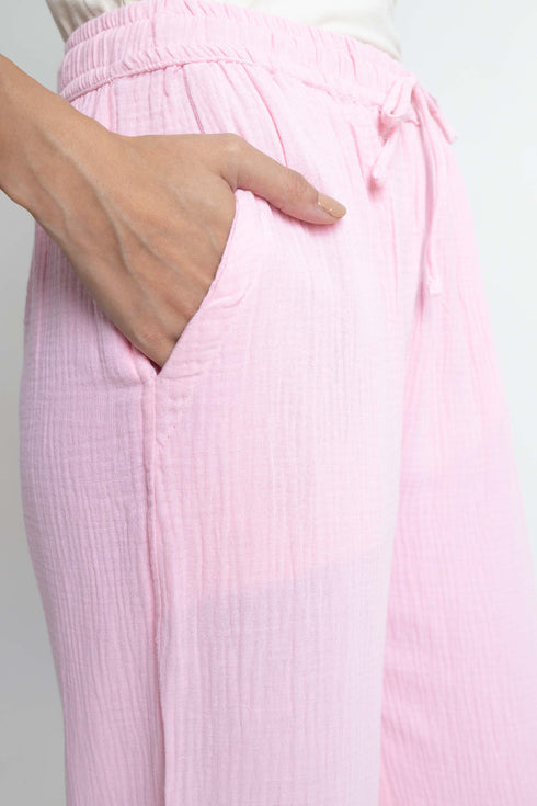 The Candy Pink Wide Leg Seersucker Trousers
