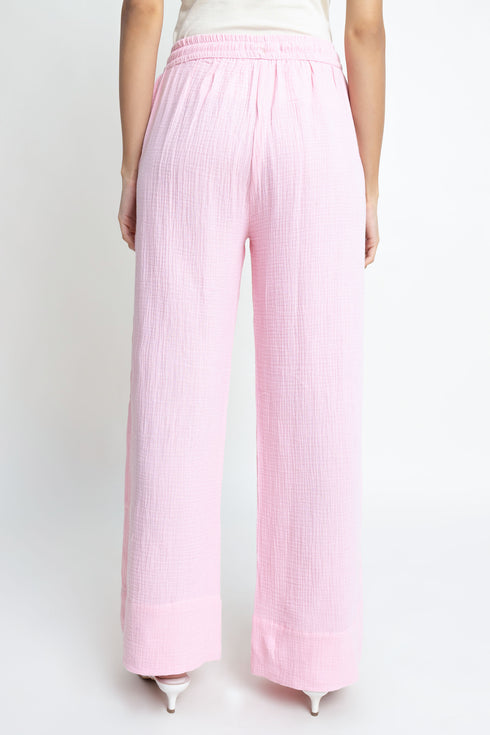The Candy Pink Wide Leg Seersucker Trousers