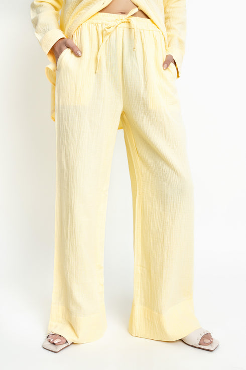 The Butter Yellow Wide Leg Seersucker Trousers