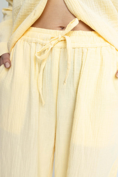 The Butter Yellow Wide Leg Seersucker Trousers