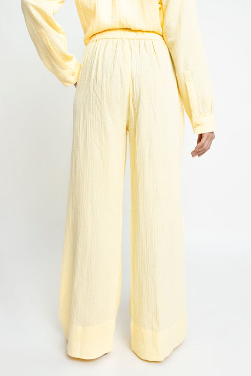 The Butter Yellow Wide Leg Seersucker Trousers