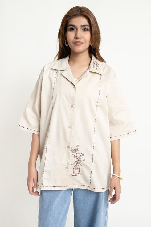 The Loose Fit Embroidered Cuban Collar Shirt