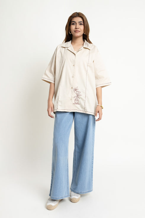 The Loose Fit Embroidered Cuban Collar Shirt
