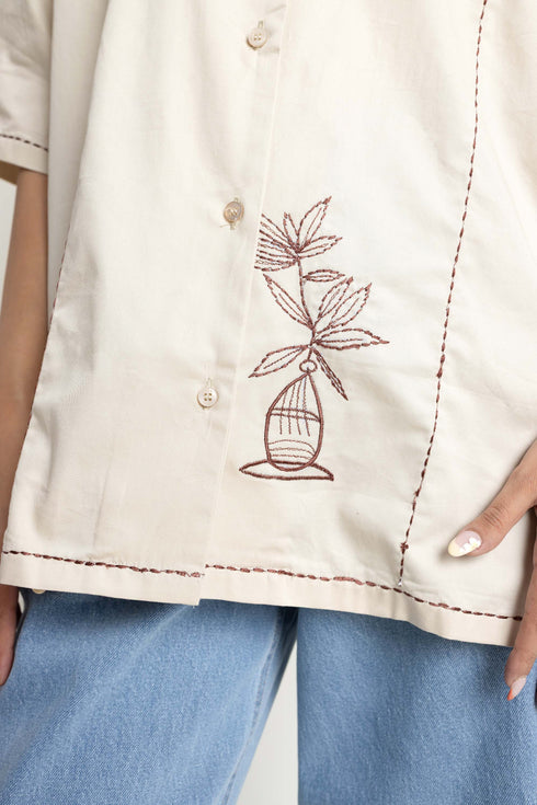 The Loose Fit Embroidered Cuban Collar Shirt