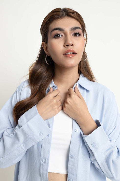 The Ice Blue Oversized Linen Shirt