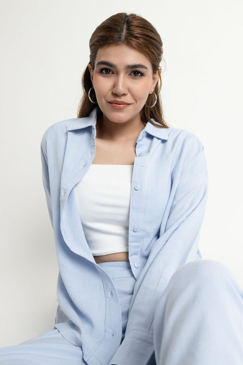The Ice Blue Oversized Linen Shirt