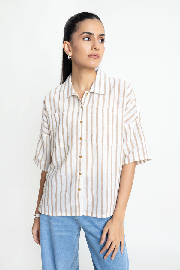The White & Brown Oversized Striped Shirt