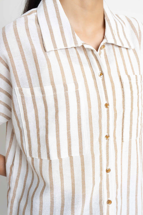 The White & Brown Oversized Striped Shirt