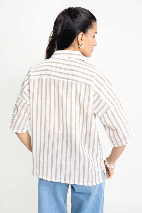 The White & Brown Oversized Striped Shirt