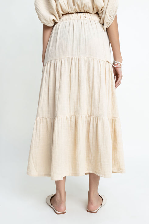 The Beige Tier Seersucker Skirt
