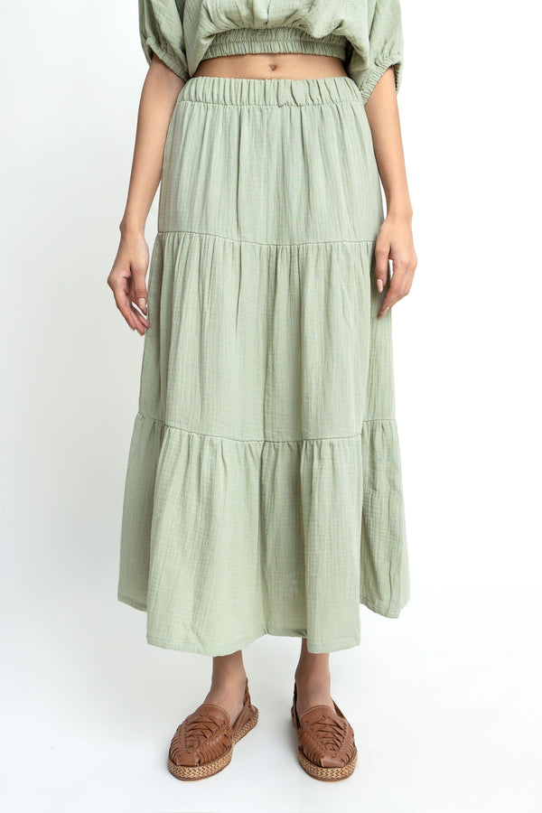 The Olive Tier Seersucker Skirt