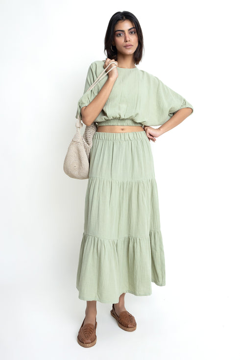 The Olive Tier Seersucker Skirt