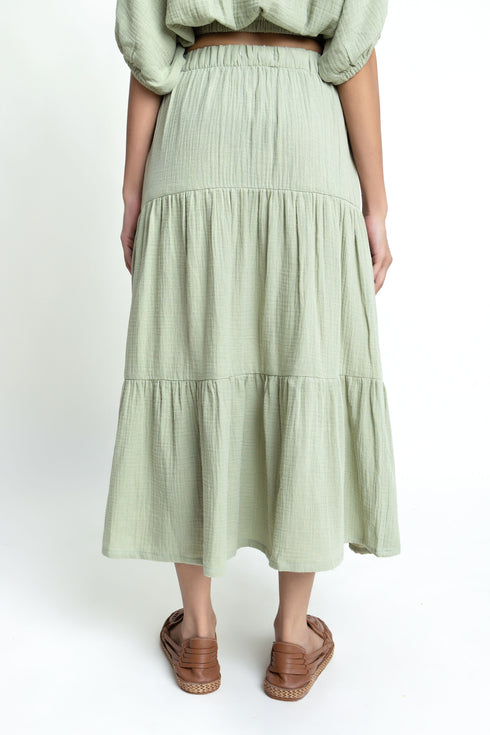 The Olive Tier Seersucker Skirt