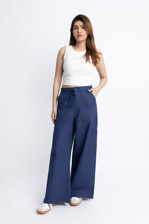 The Navy Wide Leg Cargo Pants