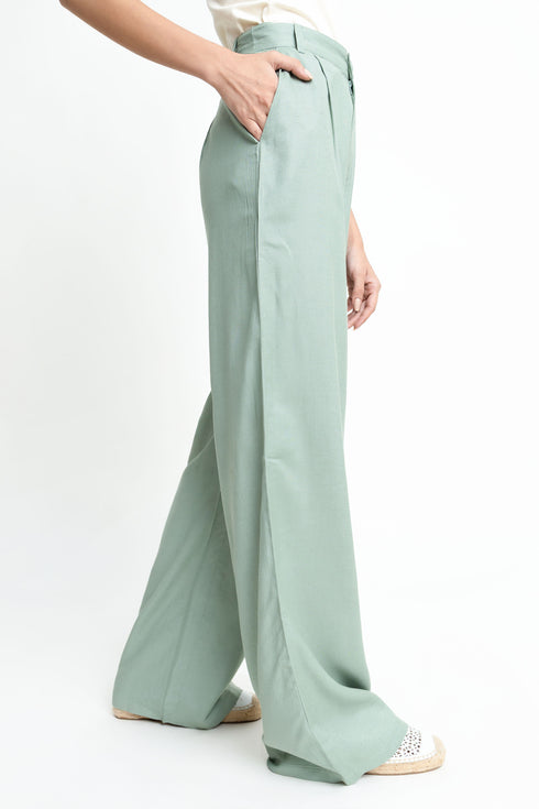 The Olive Wide Leg Linen Trousers