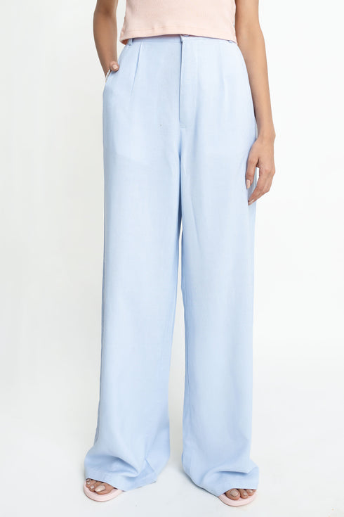 The Ice Blue Wide Leg Linen Trousers
