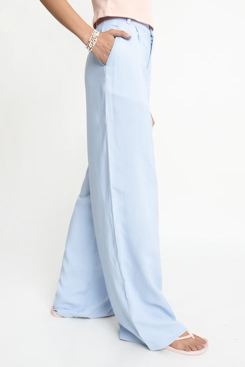 The Ice Blue Wide Leg Linen Trousers