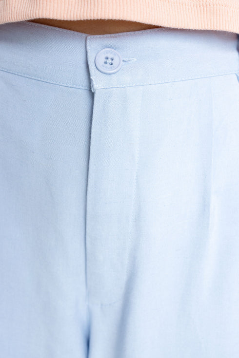 The Ice Blue Wide Leg Linen Trousers