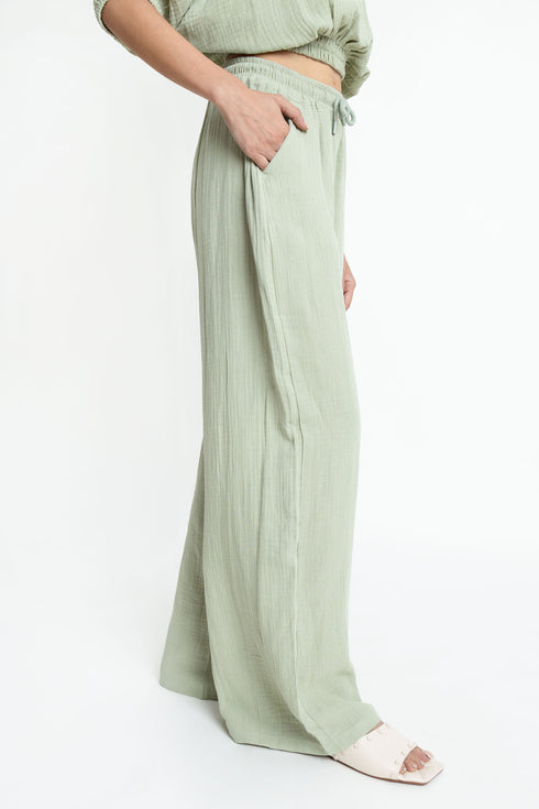 The Olive Wide Leg Seersucker Trousers