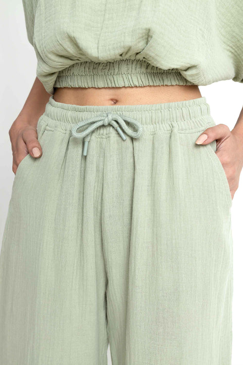 The Olive Wide Leg Seersucker Trousers