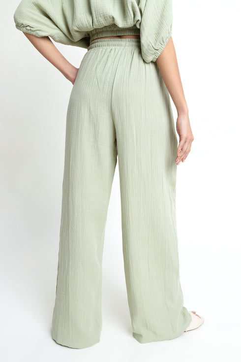 The Olive Wide Leg Seersucker Trousers