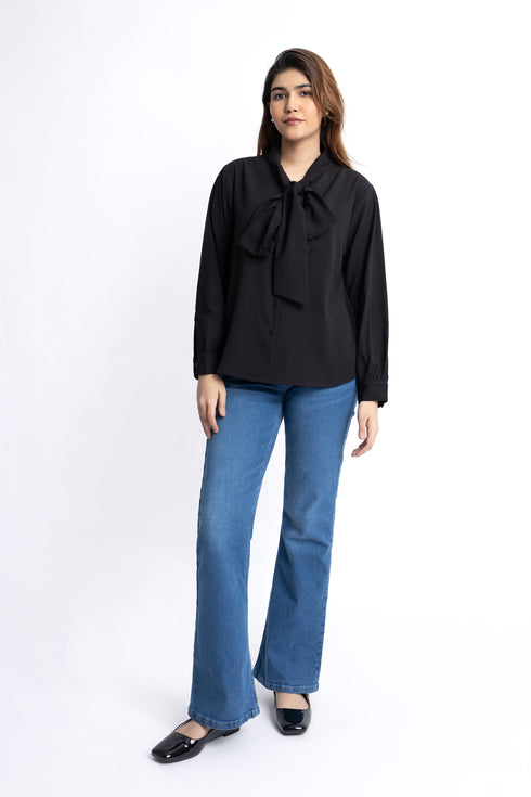 The Black Neck Tie Blouse