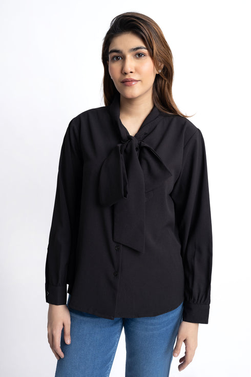 The Black Neck Tie Blouse