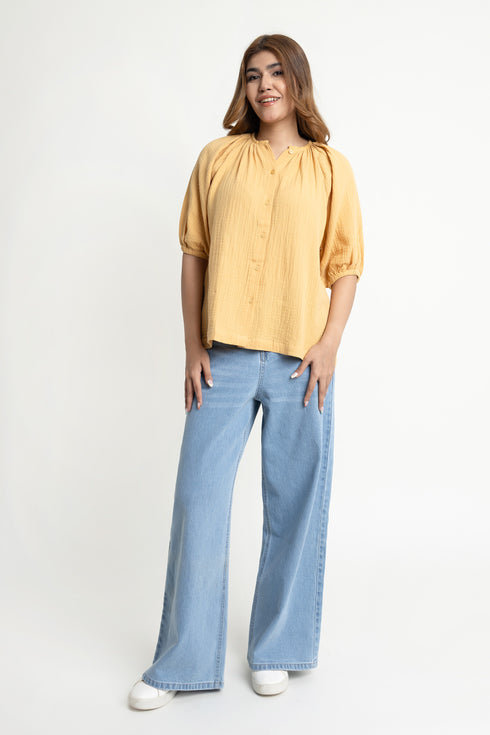The Mustard Flowy Seersucker Blouse