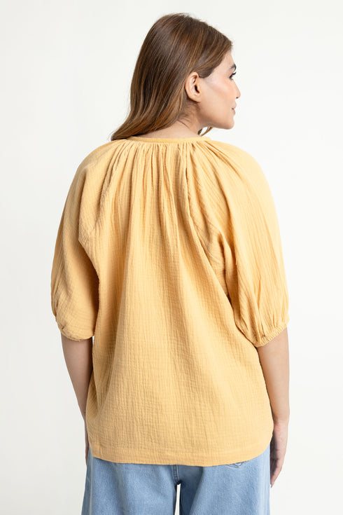 The Mustard Flowy Seersucker Blouse