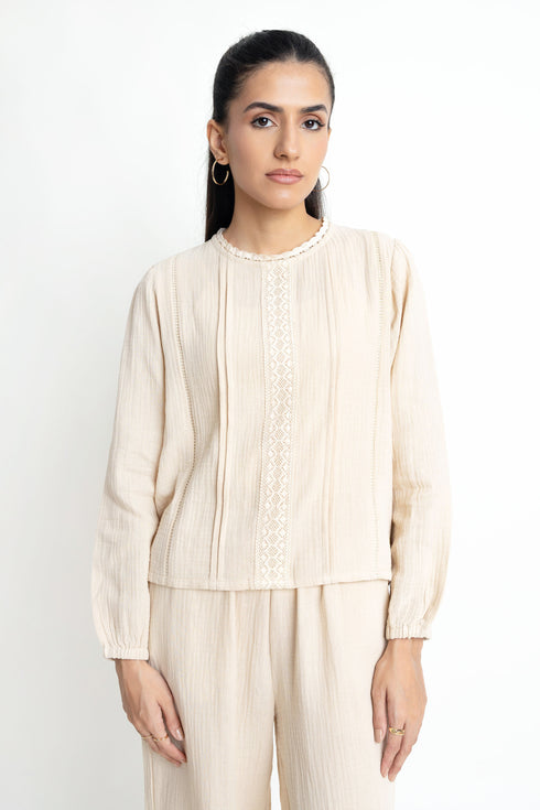 The Seersucker Regular Fit Lace Blouse