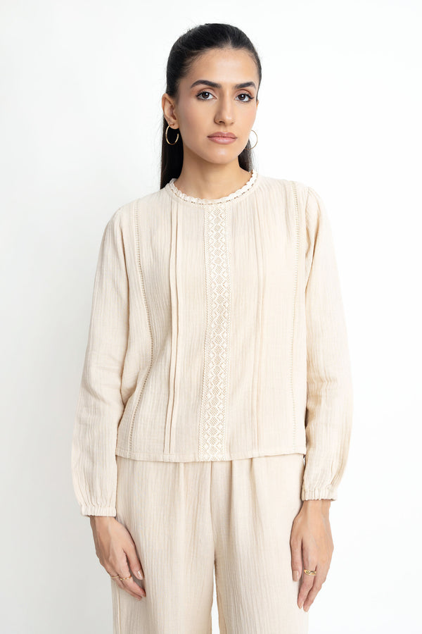 The Seersucker Regular Fit Lace Blouse