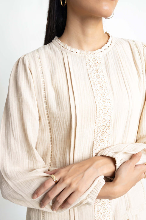 The Seersucker Regular Fit Lace Blouse