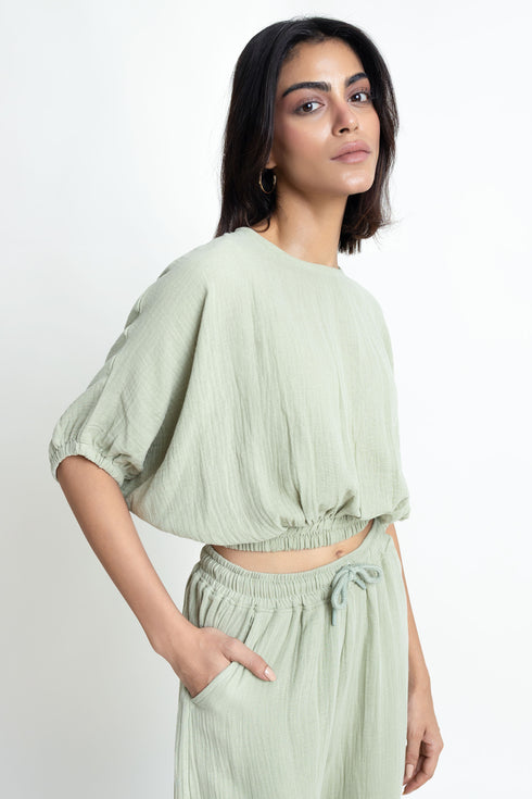 The Olive Seersucker Cropped Blouse