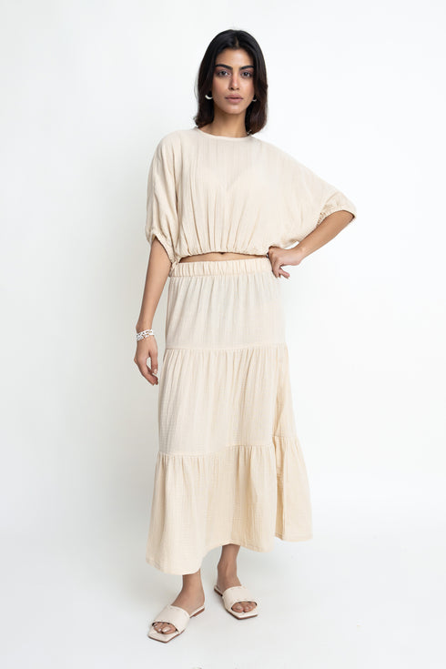 The Beige Seersucker Cropped Blouse