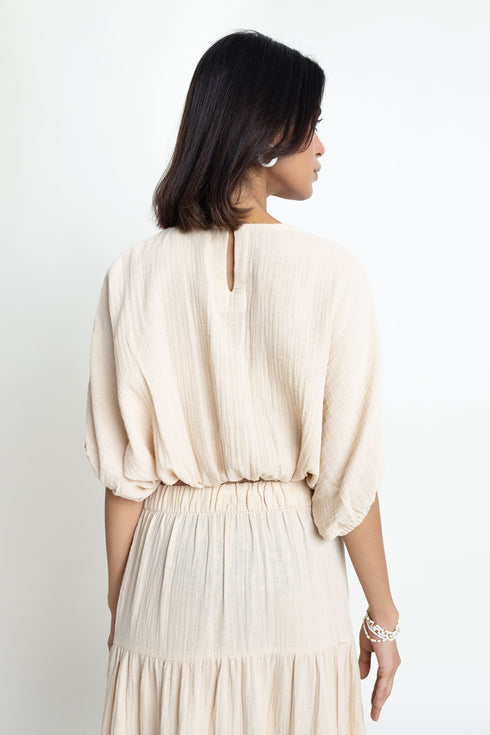 The Beige Seersucker Cropped Blouse
