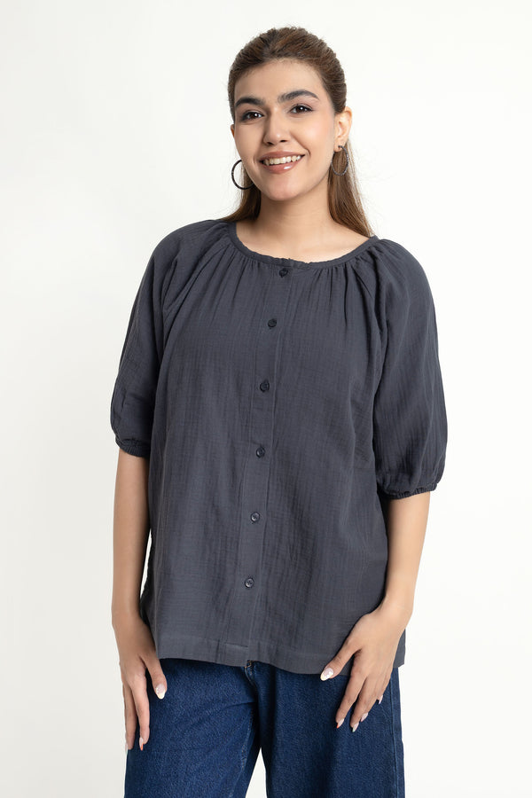 The Flowy Seersucker Raglan Blouse