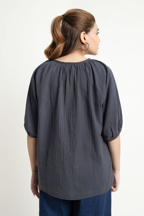 The Flowy Seersucker Raglan Blouse