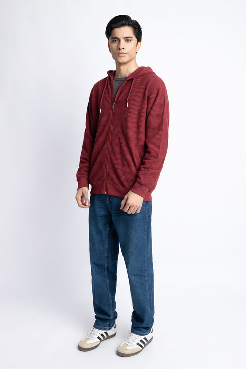 Waffle Knit Zipper Hoodie