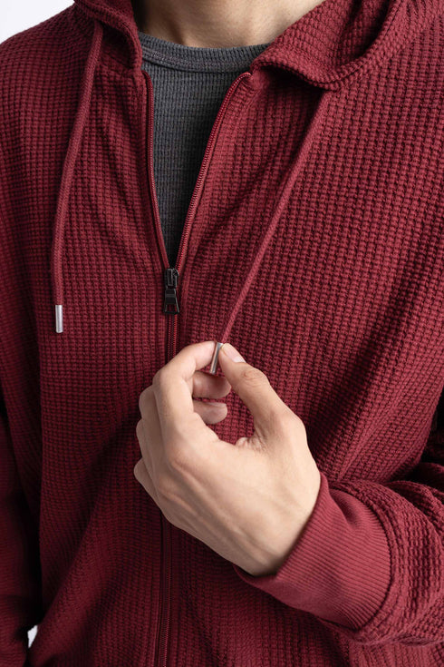 Waffle Knit Zipper Hoodie